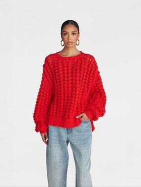 KBB by KAHLANA Women Pullover Sweater 'The Chunky Knit Crew' - Red Size L